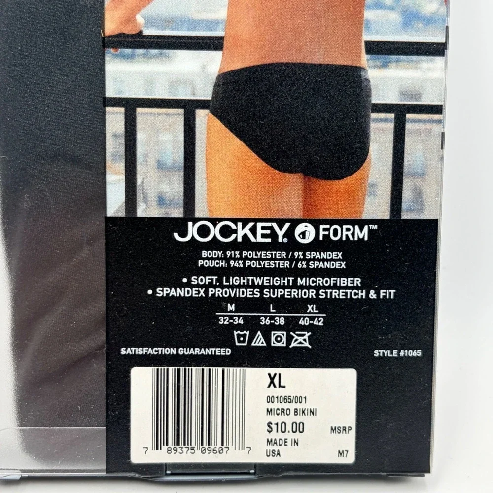 Vintage‎ 2004 USA Jockey Form Mens Microfiber Bikini Briefs Black XL Dead Stock